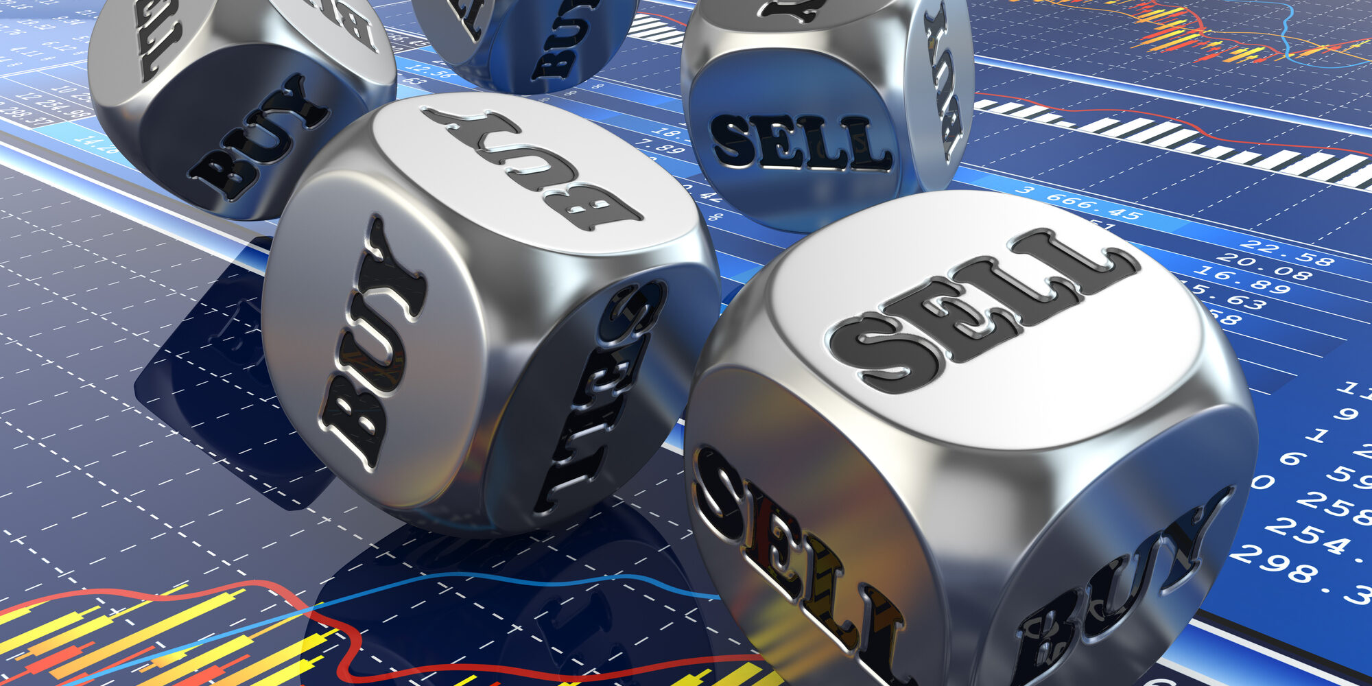 Stock market concept. Dice on financial graph.